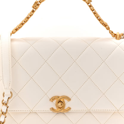 Chanel Lambskin Quilted CC Crystal Logo Chain Flap White 8 of 10