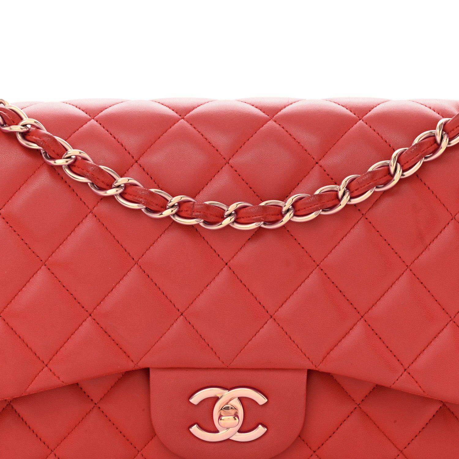 Chanel Lambskin Quilted Jumbo Double Flap Red 8 of 16