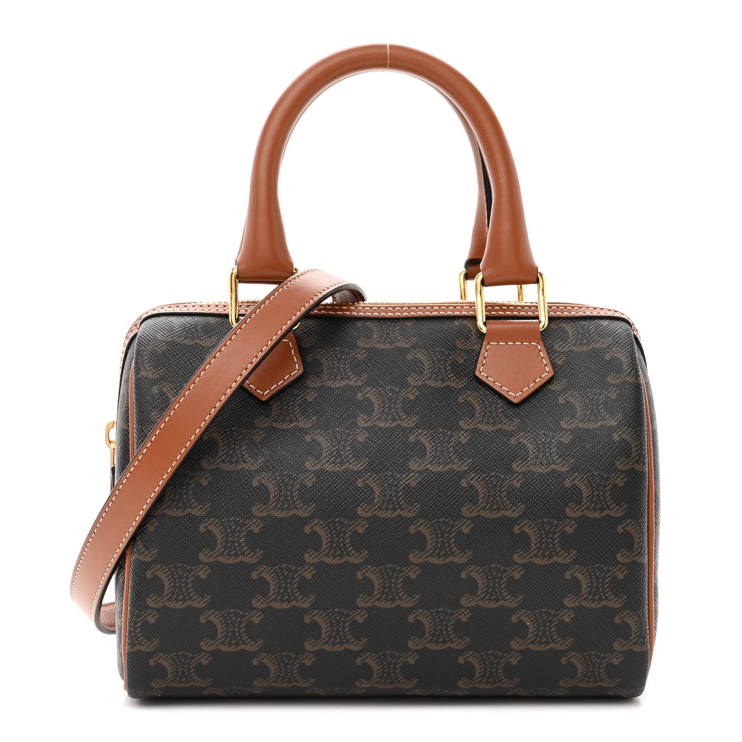 Triomphe Canvas Calfskin Small Boston Bag Tan