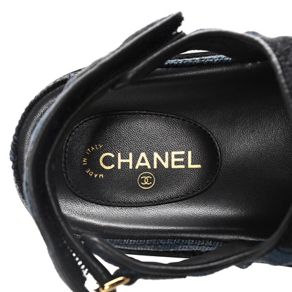 Chanel Denim Velcro Dad Sandals 39 Dark Grey Blue Black 7 of 9