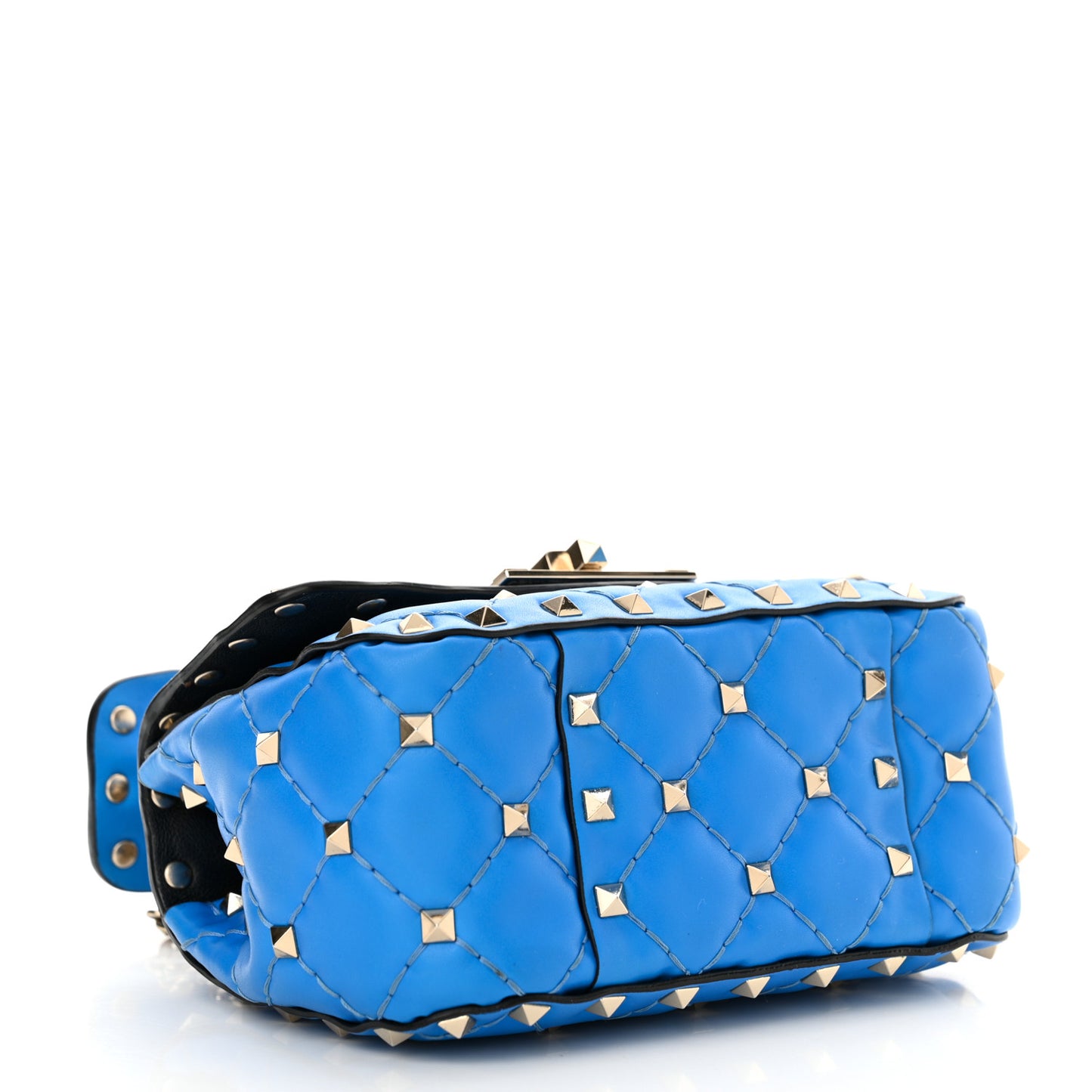 Calfskin Micro Rockstud Spike Shoulder Bag Blue Fluo