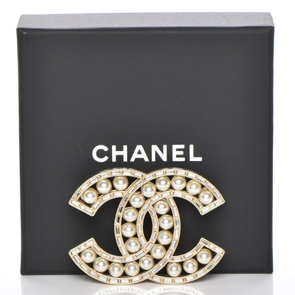 Chanel Pearl Crystal Baguette CC Brooch Gold 5 of 5