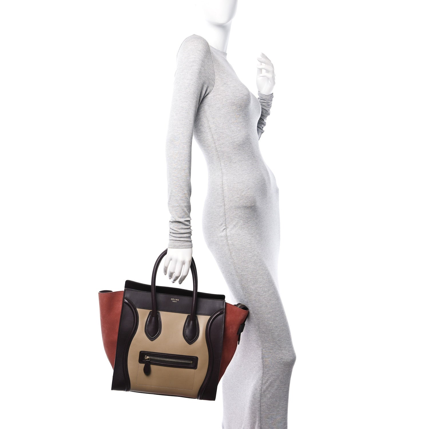 Celine Satin Calfskin Suede Mini Tri-Color Luggage Beige 3 of 9