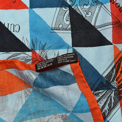 Hermes Cashmere Silk Manufacture de Boucleries Shawl 140 Turquoise Orange Vert 4 of 6