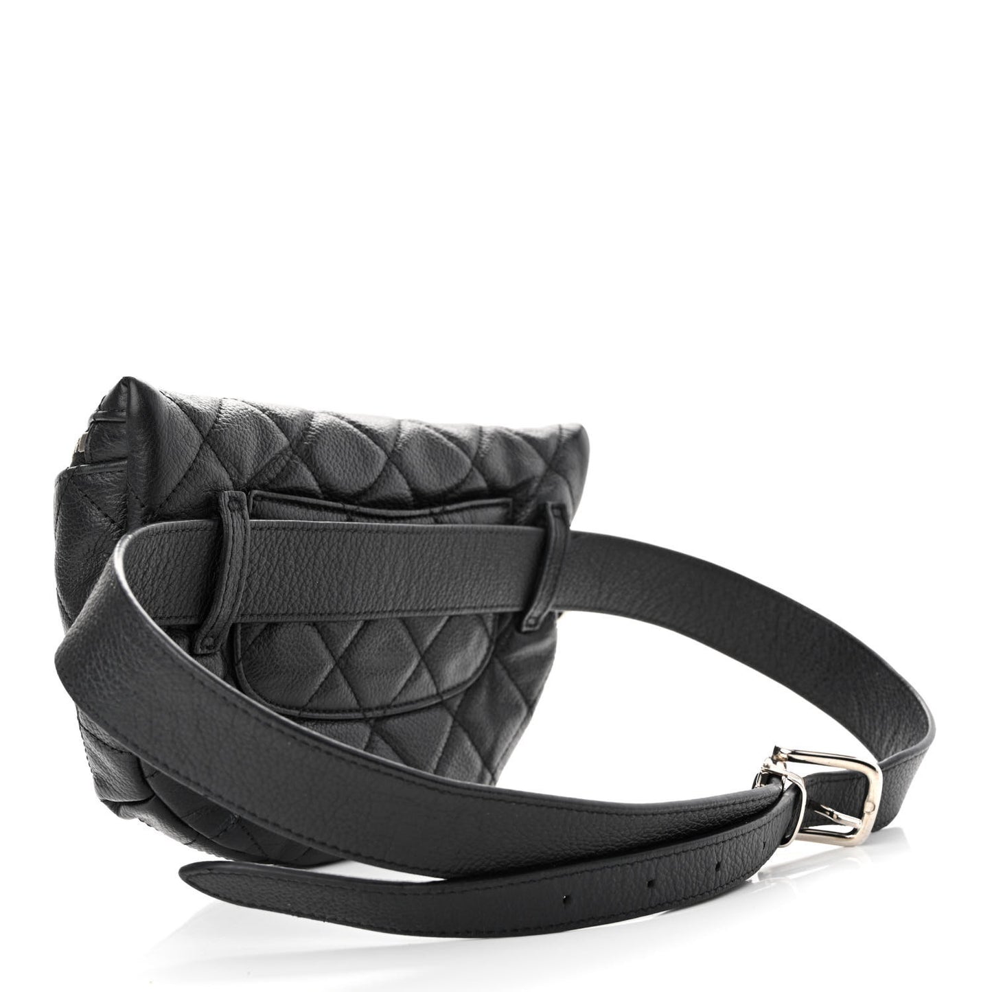 Grained Calfskin Quilted Waist Belt Bag Black