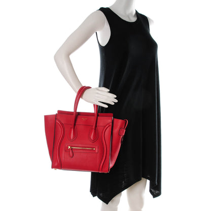 Celine Drummed Calfskin Micro Luggage Coquelicot 2 of 7