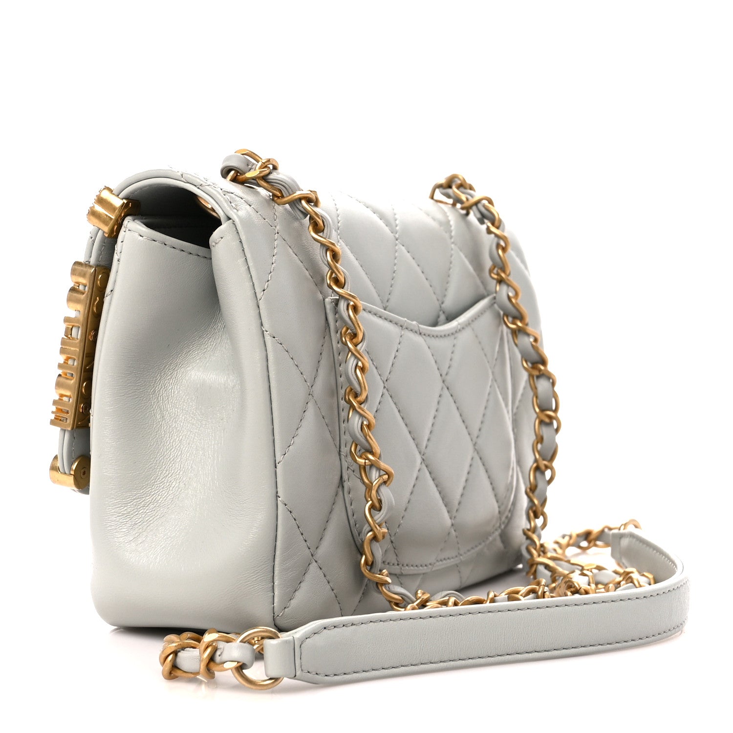 Chanel Lambskin Enamel Strass Quilted Mini Paris Monaco Flap Light Grey 3 of 10