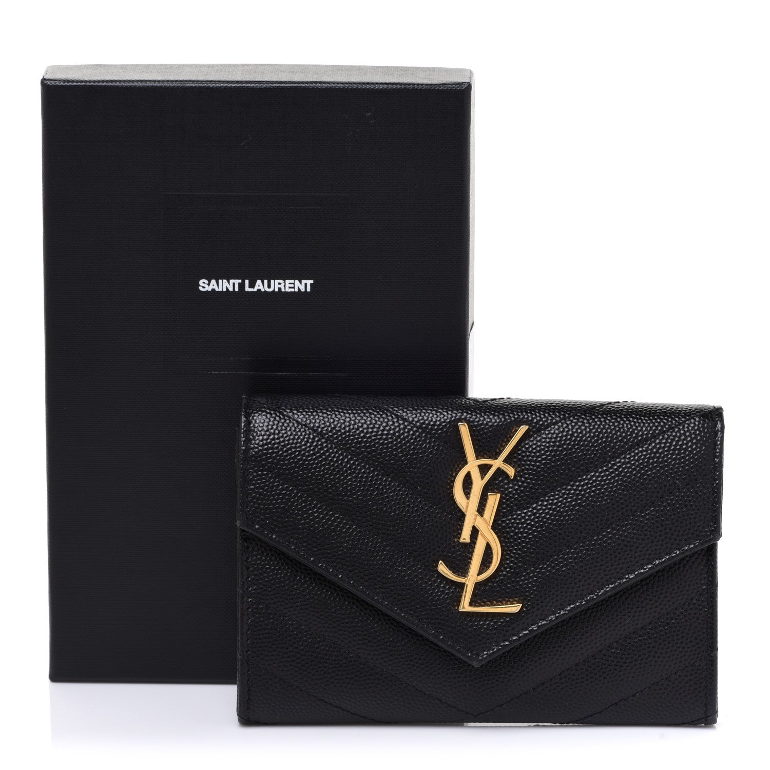 Saint Laurent Grain De Poudre Matelasse Chevron Small Monogram Envelope Wallet Black 7 of 7