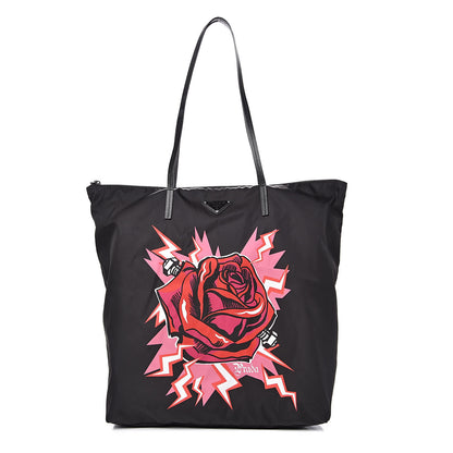 Prada X UNIVERSAL STUDIOS Tessuto Nylon Soft Calfskin Frankenstein Rose Tote Rosso Lacca 1 of 11