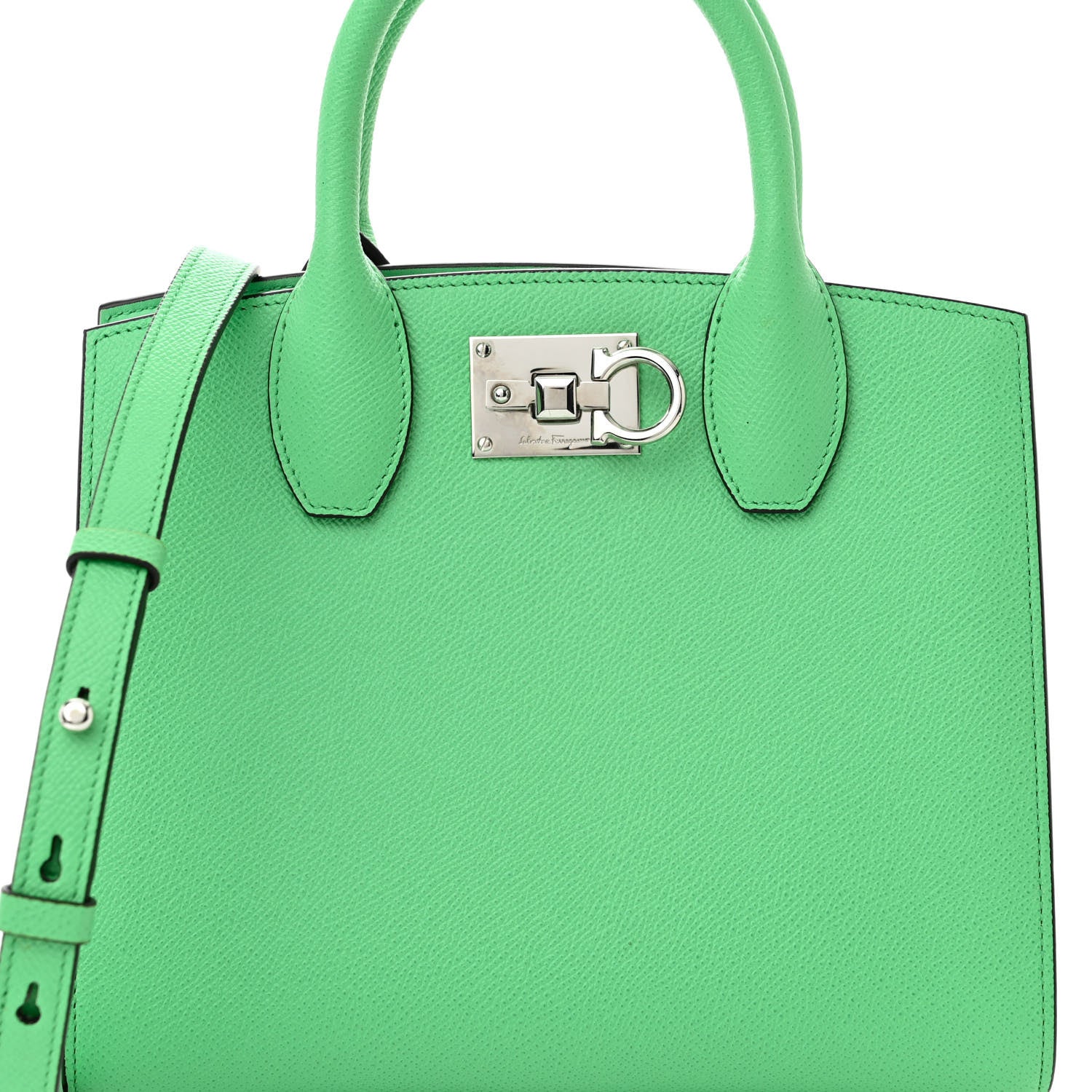 Salvatore Ferragamo Hammered Calfskin Small The Studio Box Bag Green 7 of 10