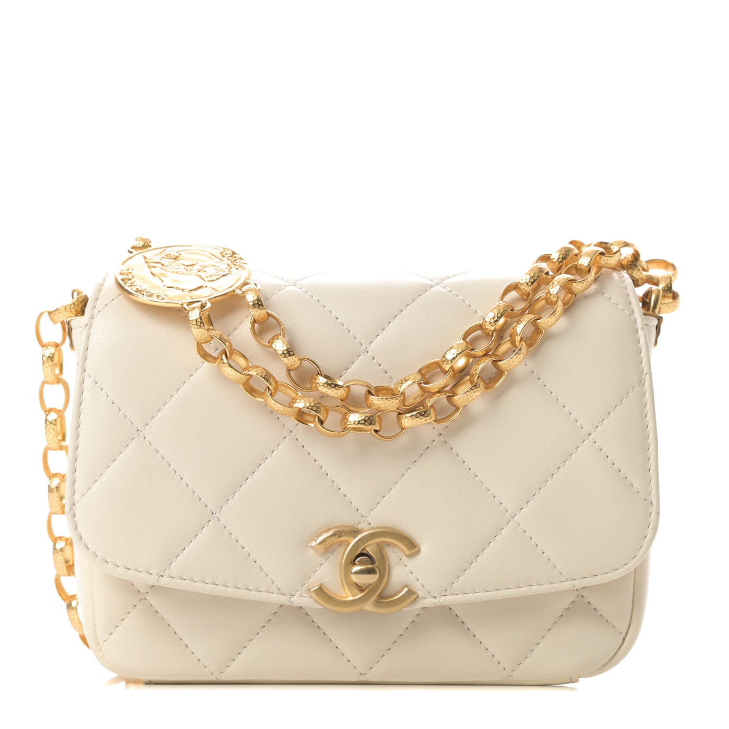 Chanel Lambskin Quilted Small CC Coin Flap Bag Ivory 1 of 11