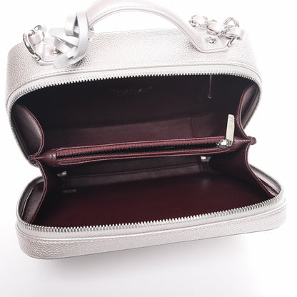Chanel Metallic Caviar Quilted Medium CC Filigree Vanity Case Silver 6 of 8
