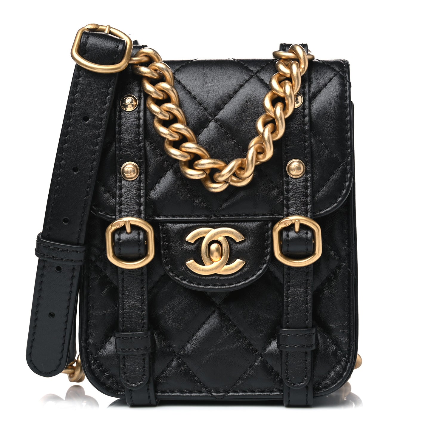 Aged Calfskin Quilted Mini City School Flap Black