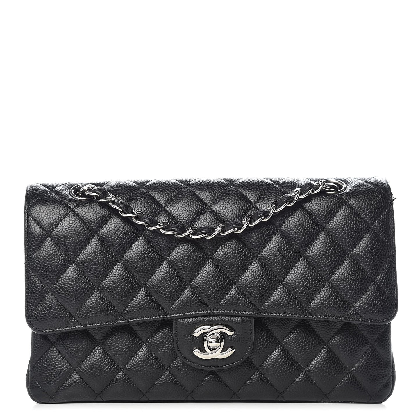 Caviar Quilted Medium Double Flap Black