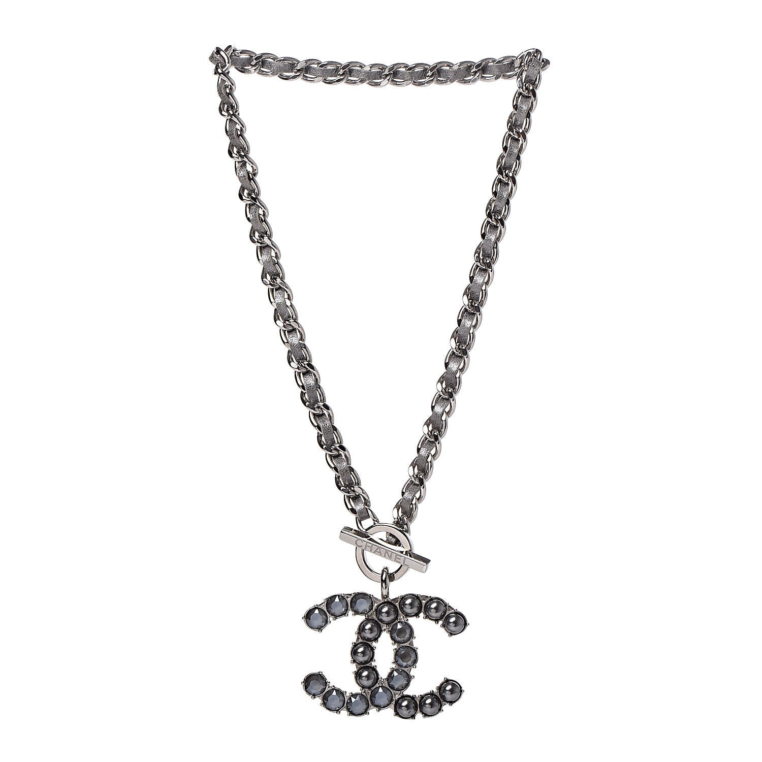 Chanel Crystal Beads Lambskin CC Short Necklace Silver 3 of 4