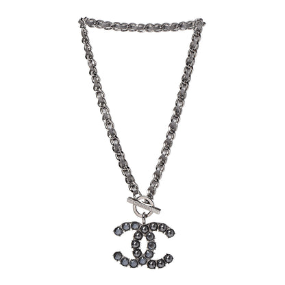 Chanel Crystal Beads Lambskin CC Short Necklace Silver 3 of 4