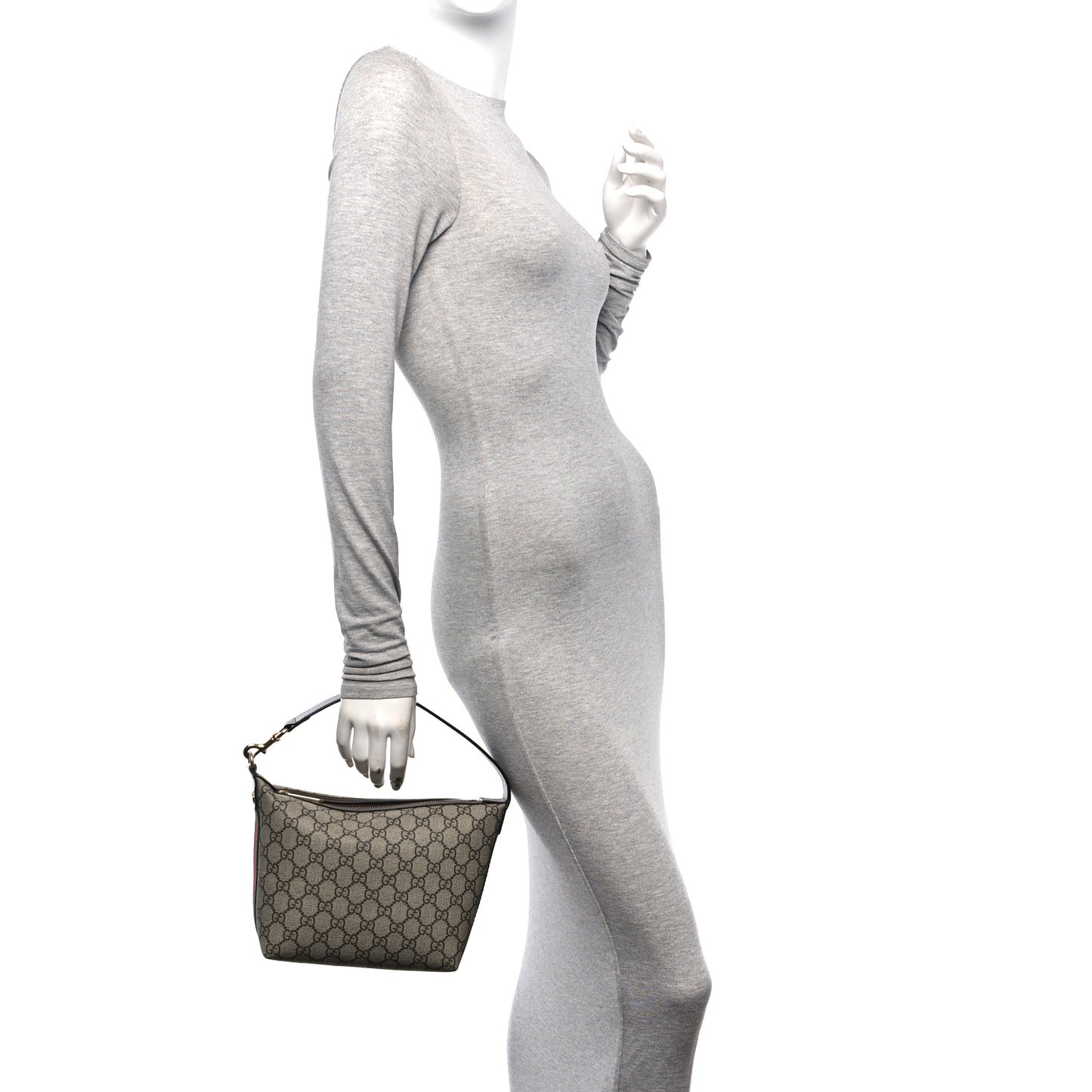 GG Supreme Monogram Textured Calfskin Web Super Mini Ophidia Shoulder Bag Beige Ebony New Acero