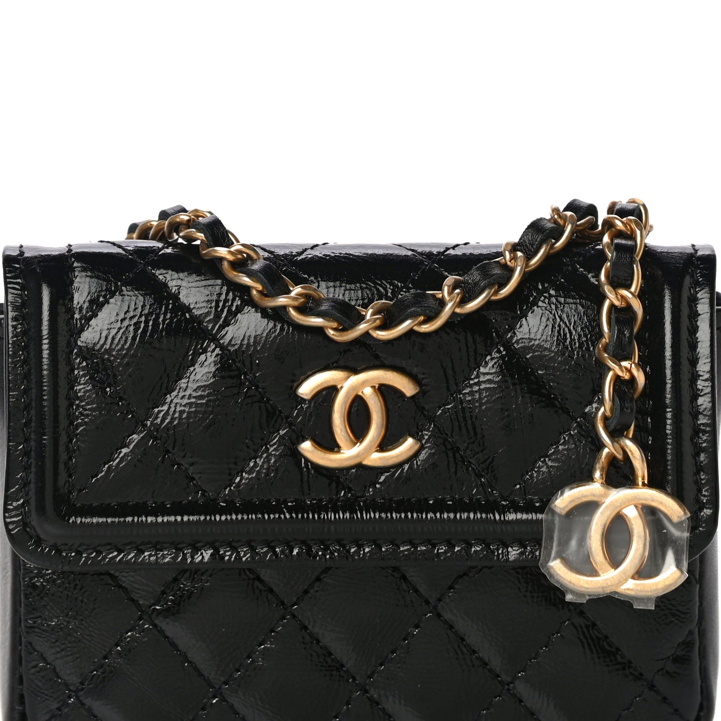 Shiny Aged Calfskin Quilted Waist Belt Bag Black