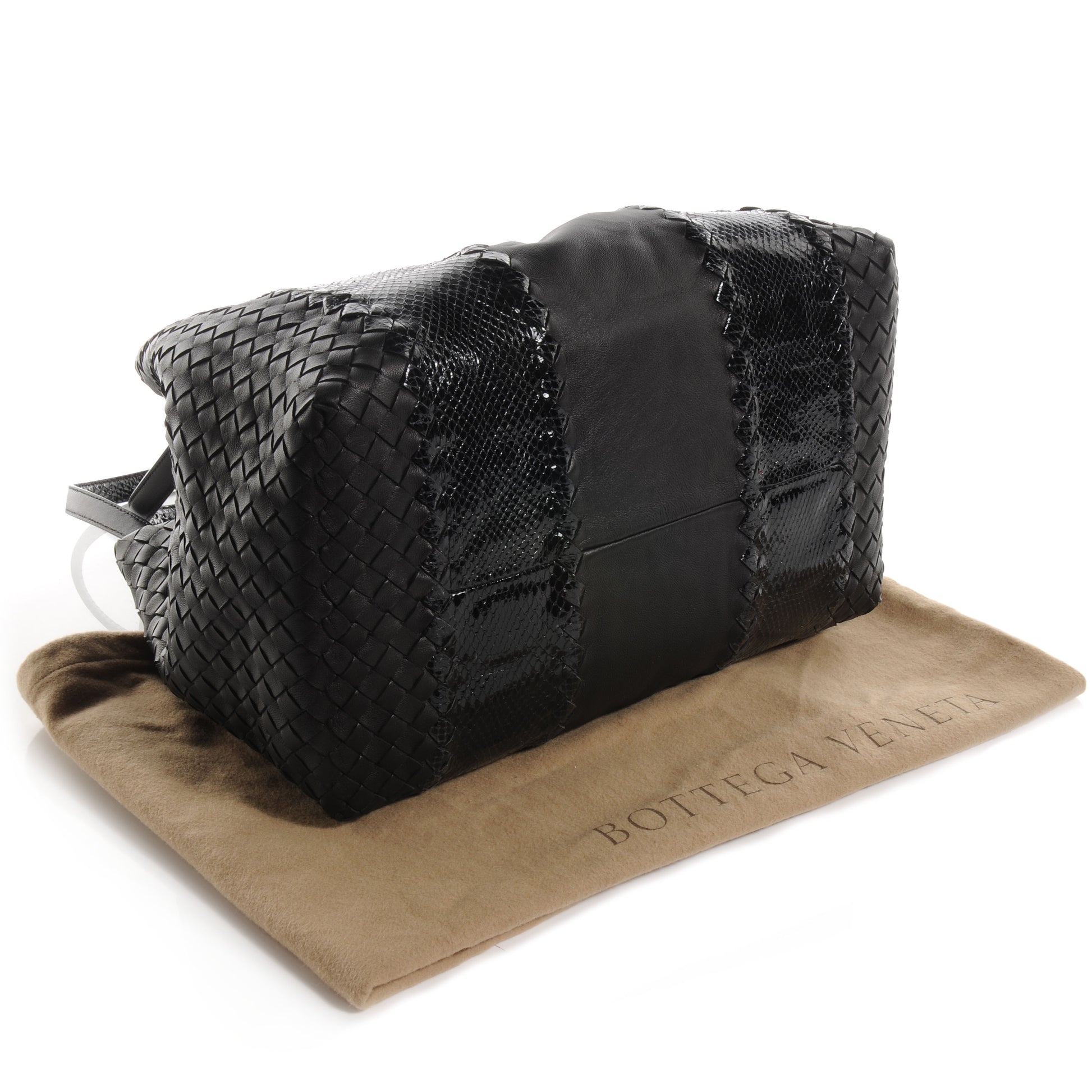 Balenciaga BOTTEGA VENETA Intrecciato Nappa Ayers Snakeskin Tote Tourmaline Black 4 of 8