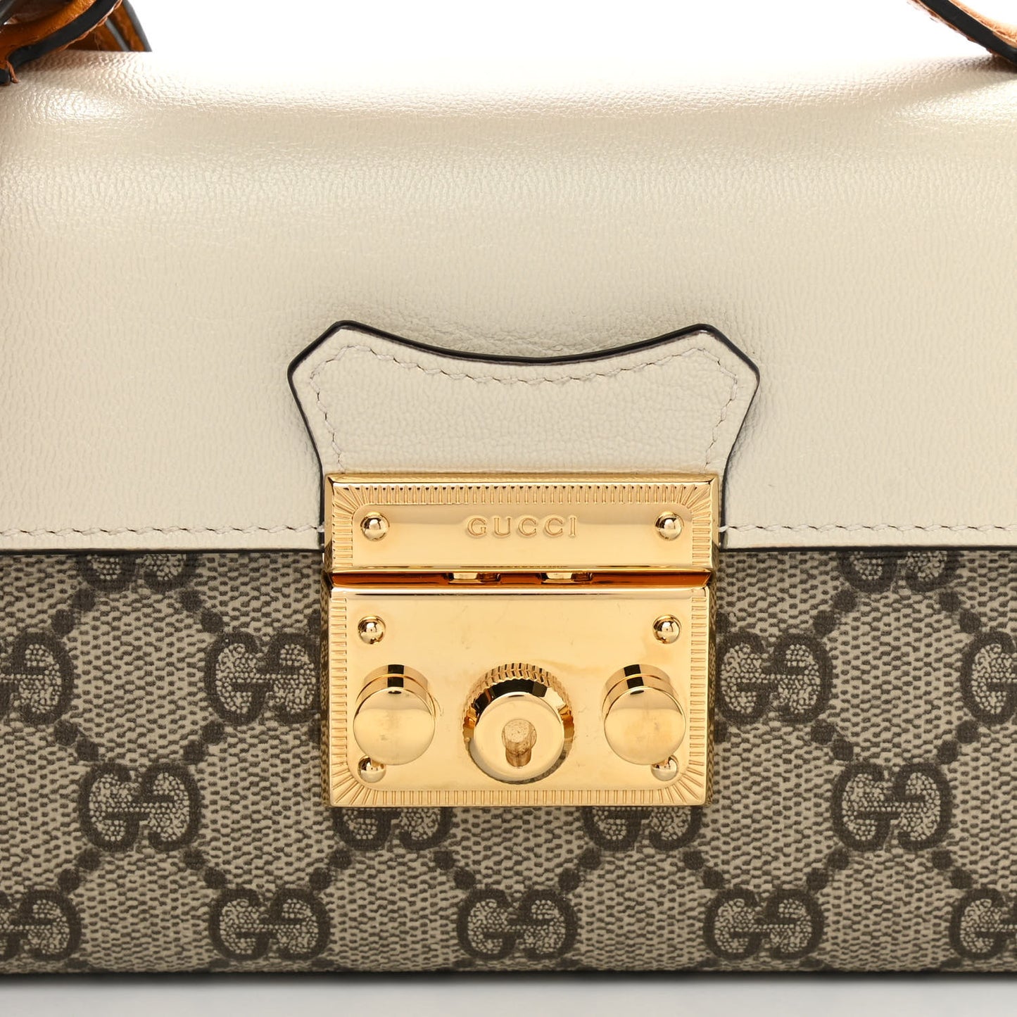 GG Supreme Monogram New Sakai Calfskin Mini Padlock Top Handle Shoulder Bag Beige Ebony Mystic White Sun Oil