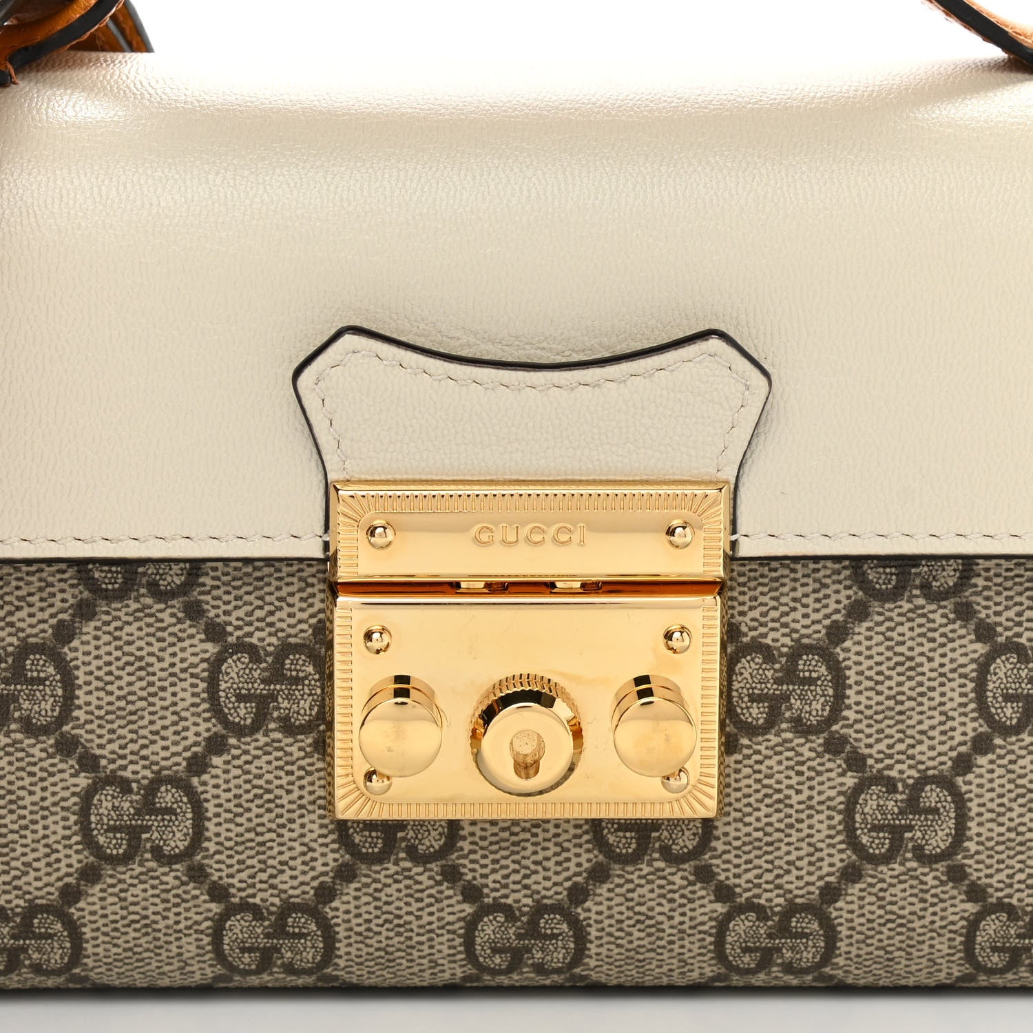 Gucci GG Supreme Monogram New Sakai Calfskin Mini Padlock Top Handle Shoulder Bag Beige Ebony Mystic White Sun Oil 8 of 11