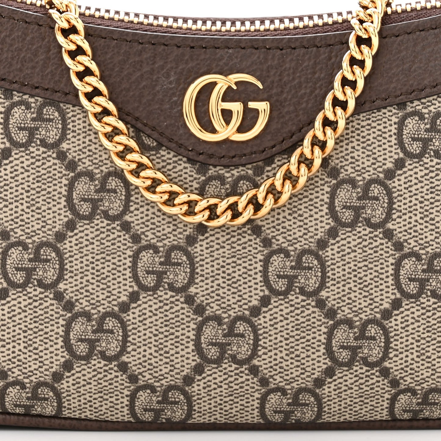 GG Supreme Monogram Textured Dollar Calfskin Mini Ophidia Chain Bag Beige Ebony