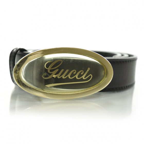 Leather Script Buckle Belt Black 90 36