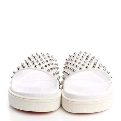 Christian Louboutin Calfskin Donna Studded Pool Fun Platform Flat Slide Sandals 41 White 3 of 11