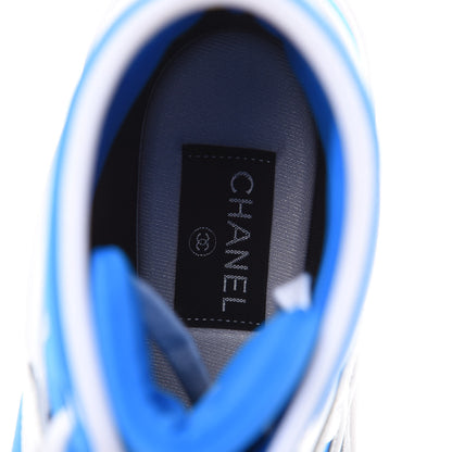 Chanel Suede Calfskin Lambskin High Top CC Sneakers 39 White Blue 6 of 10