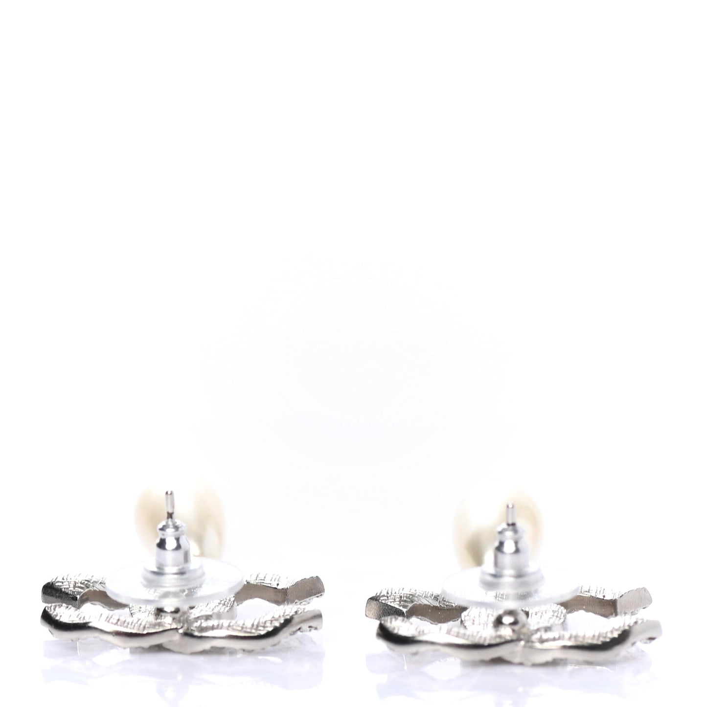 Crystal Pearl CC Drop Darling Bows Earrings Silver Pearly White