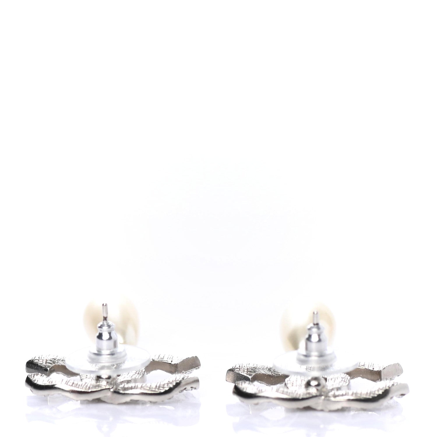 Chanel Crystal Pearl CC Drop Darling Bows Earrings Silver Pearly White 3 of 4