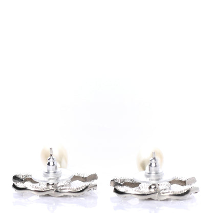 Chanel Crystal Pearl CC Drop Darling Bows Earrings Silver Pearly White 3 of 4
