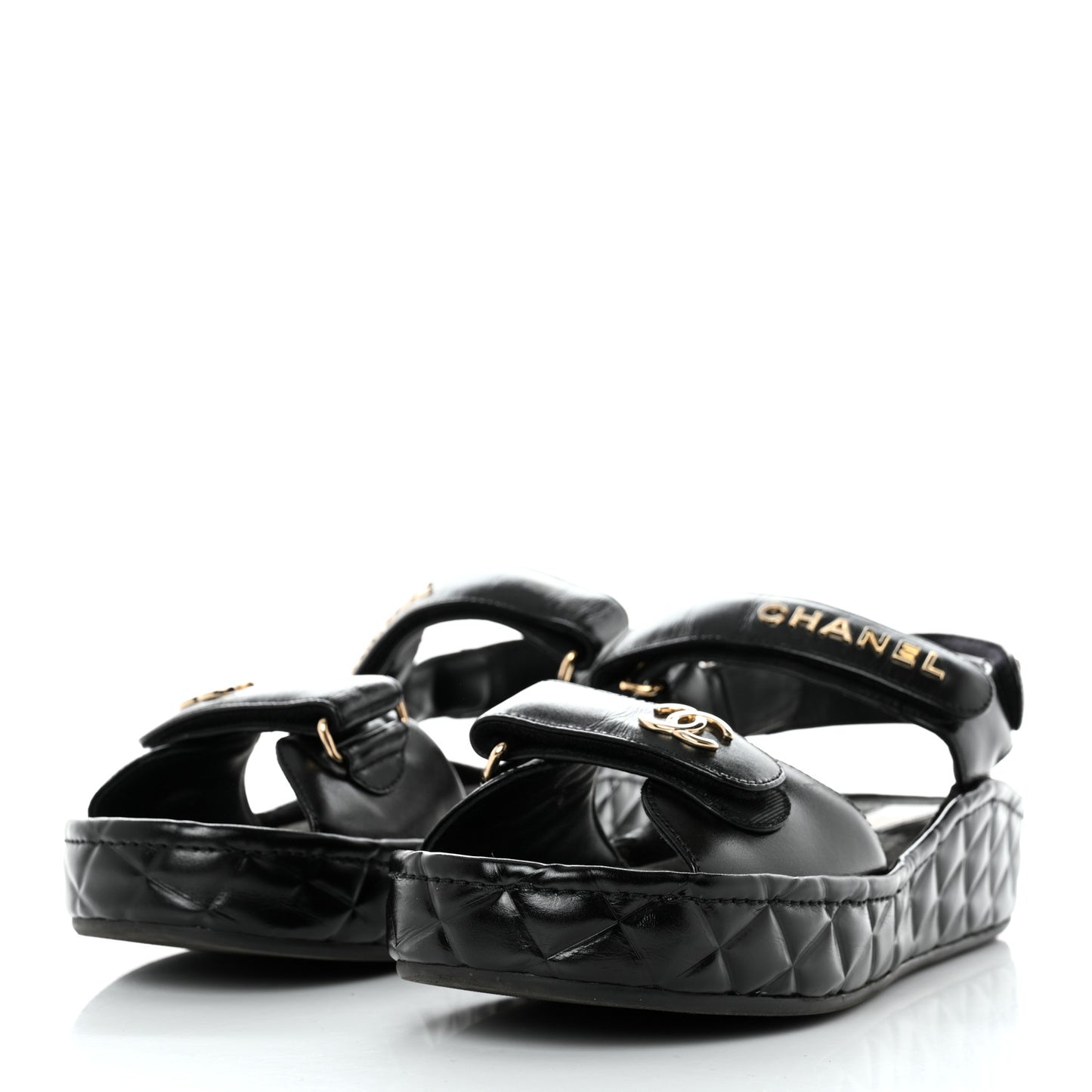 Shiny Calfskin Logo Platform Sandals 40 Black