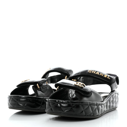 Chanel Shiny Calfskin Logo Platform Sandals 40 Black 3 of 8