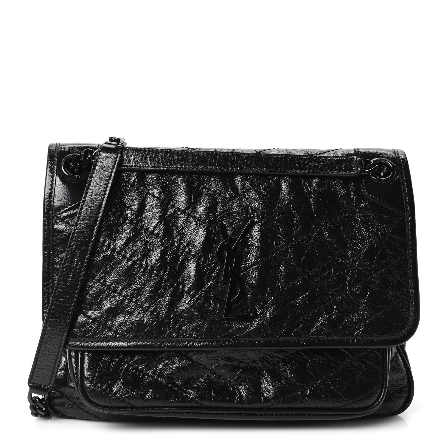 Saint Laurent Crinkled Calfskin Matelasse Monogram Medium Niki Chain Satchel Black 1 of 10