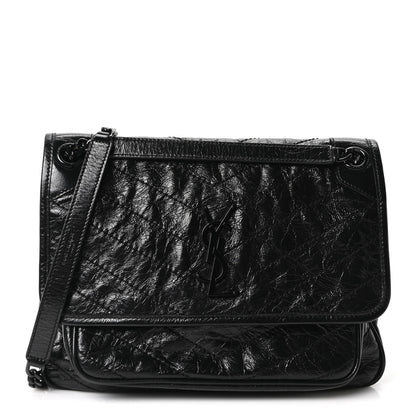 Saint Laurent Crinkled Calfskin Matelasse Monogram Medium Niki Chain Satchel Black 1 of 10