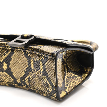 Balenciaga Shiny Calfskin Snakeskin Embossed Hourglass Top Handle Bag XS Gold Black 9 of 9