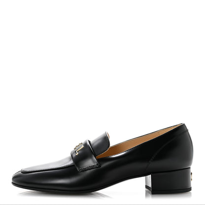 Chanel Shiny Calfskin Logo Loafers 39.5 Black 1 of 10