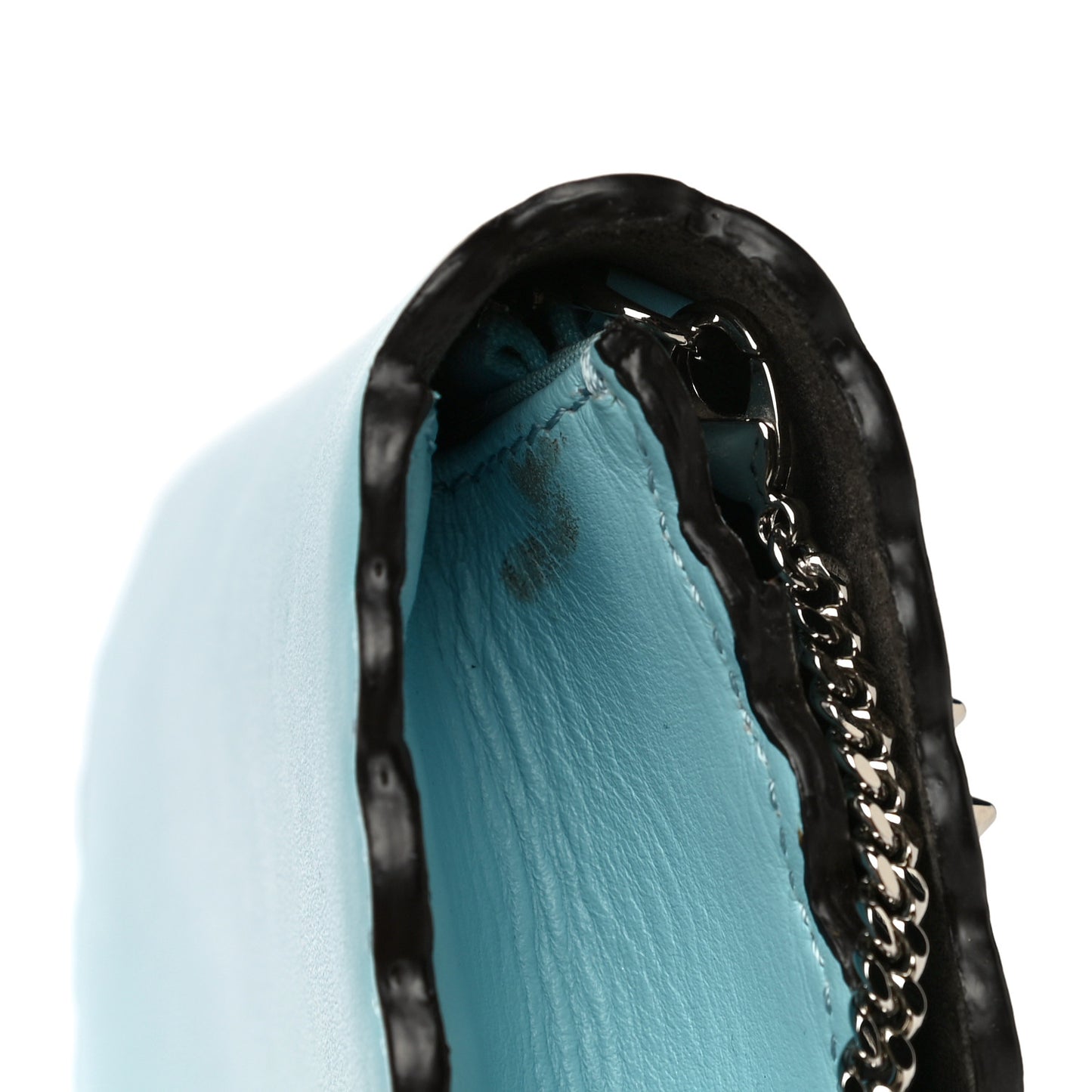 Vitello Century Lucido Nappa Hypnoteyes Scalloped Studded Tube Wallet on Chain Turchese Pallido Blueberry Multicolor