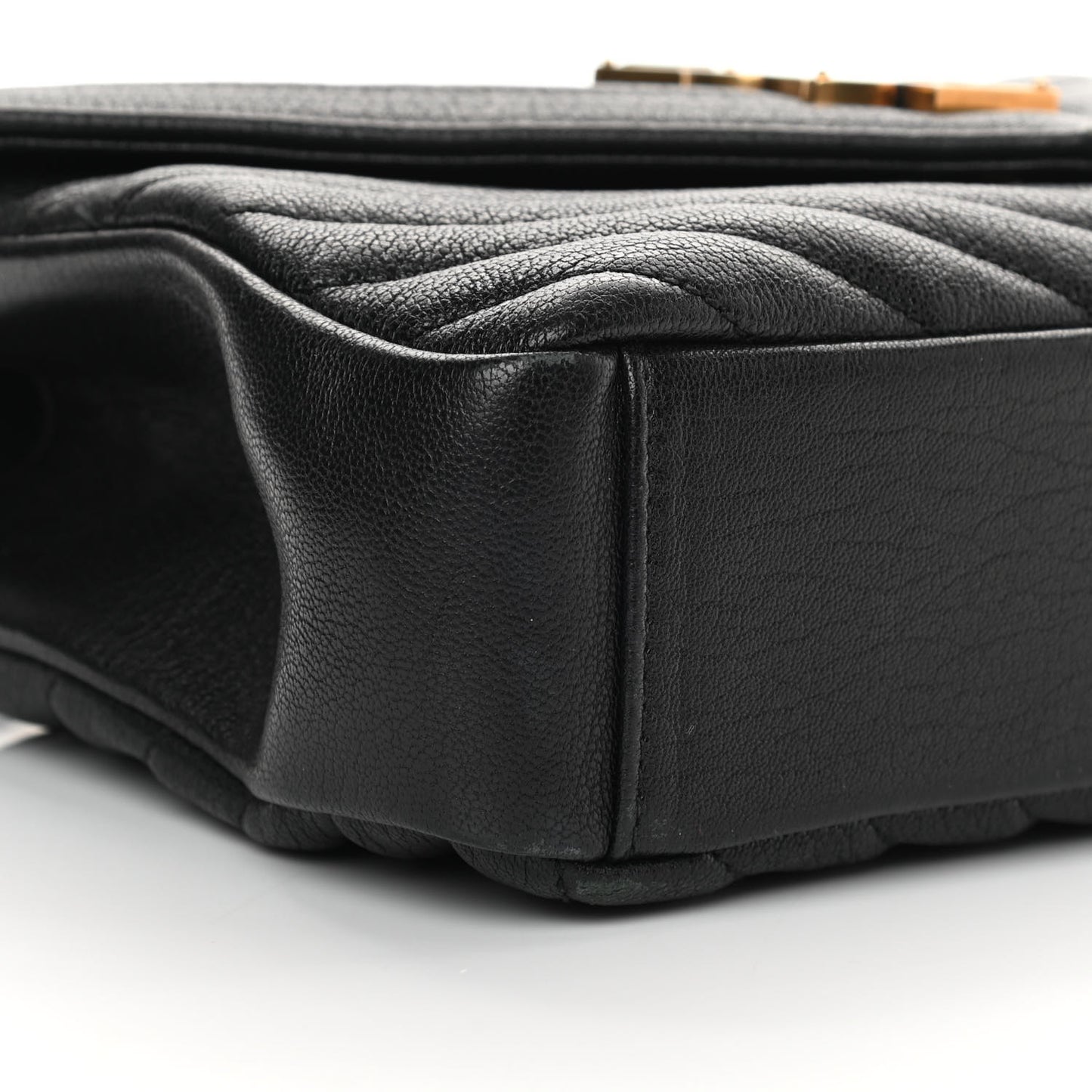Sheepskin Matelasse Chevron Monogram Medium College Bag Black