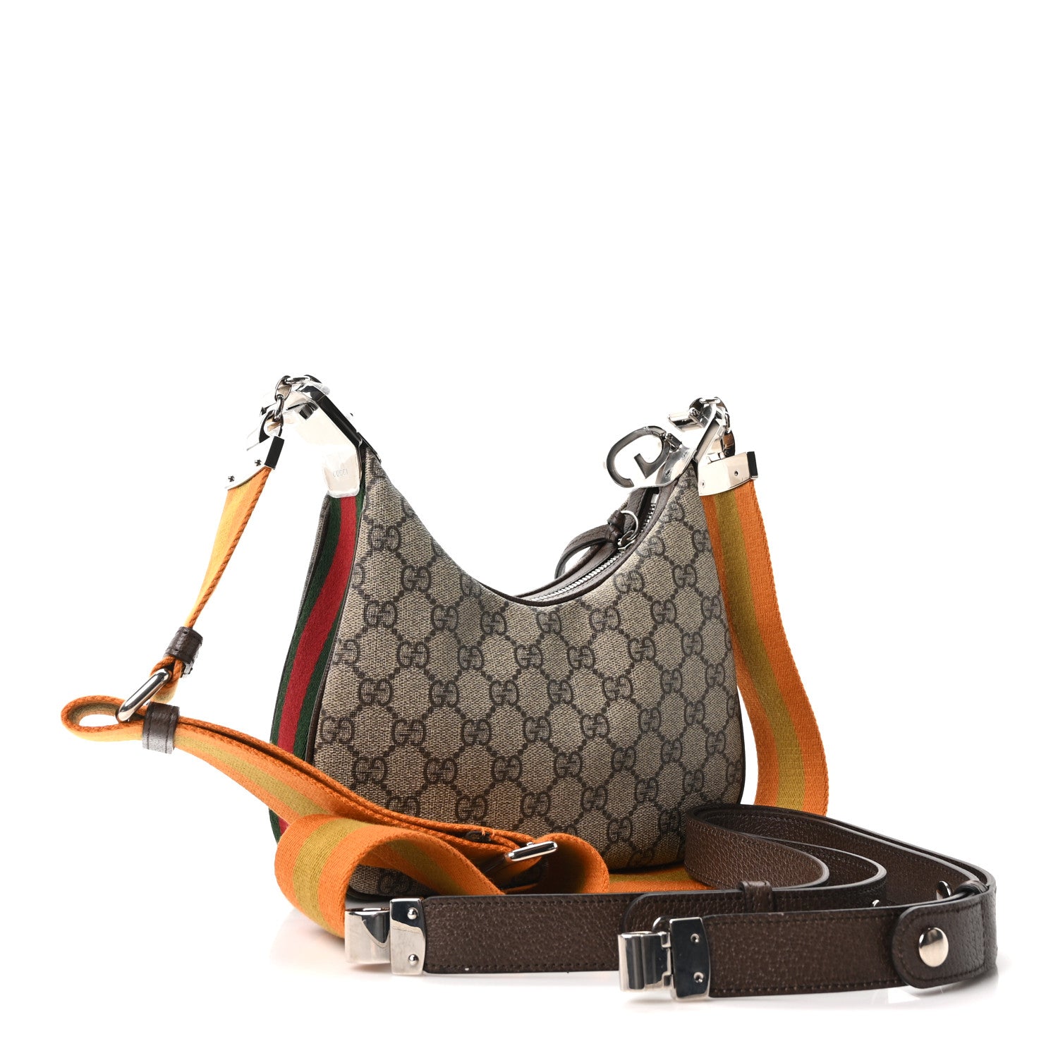 Gucci GG Supreme Monogram Textured Calfskin Web Small Attache Shoulder Bag Beige Ebony New Acero 3 of 10