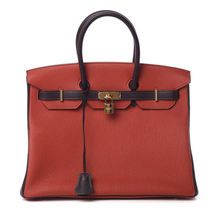 Hermes Togo Bi Color Horseshoe Birkin 35 Geranium Raisin 1 of 11