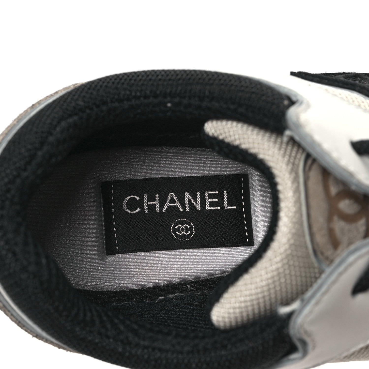 Chanel Mesh Suede Calfskin Womens CC Sneakers 38.5 White Ivory Beige 7 of 11