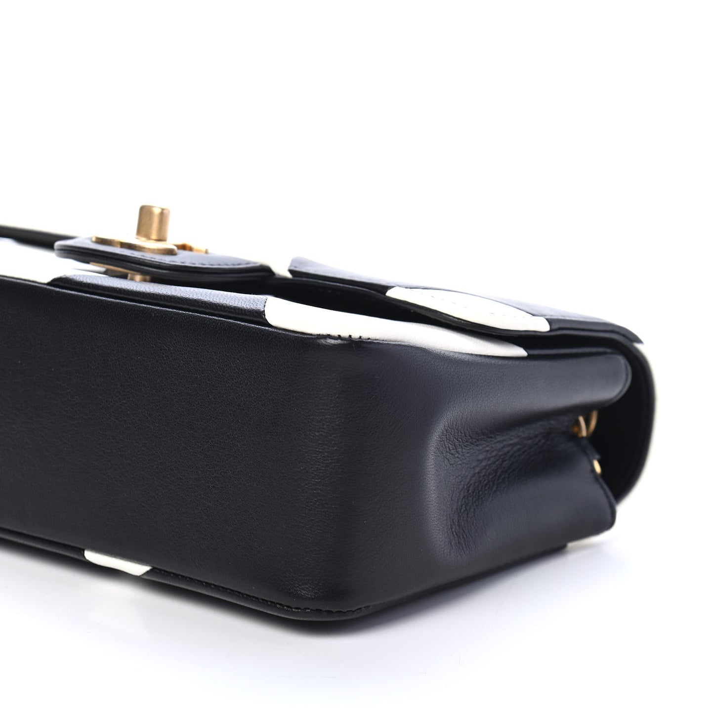Lambskin Geometric Patchwork Mini Flap Black White