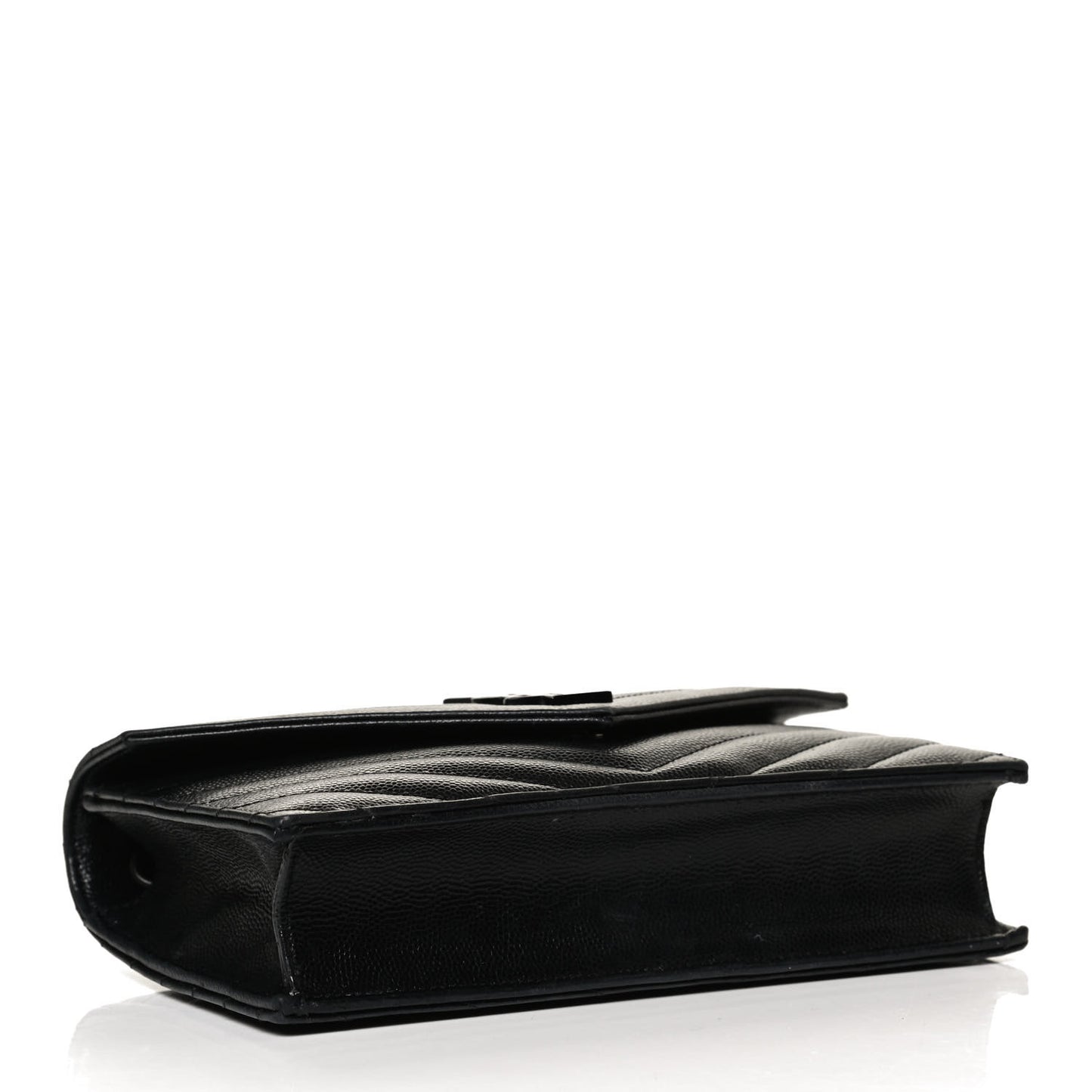 Grain De Poudre Matelasse Chevron Monogram Envelope Chain Wallet Black