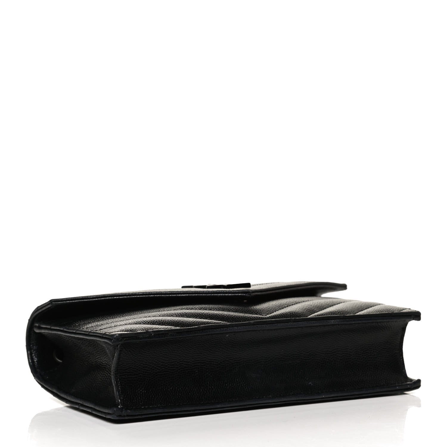 Saint Laurent Grain De Poudre Matelasse Chevron Monogram Envelope Chain Wallet Black 4 of 12
