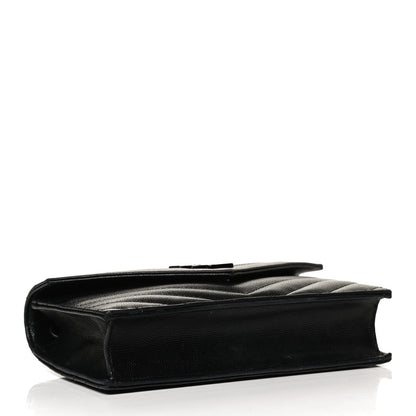 Saint Laurent Grain De Poudre Matelasse Chevron Monogram Envelope Chain Wallet Black 4 of 12