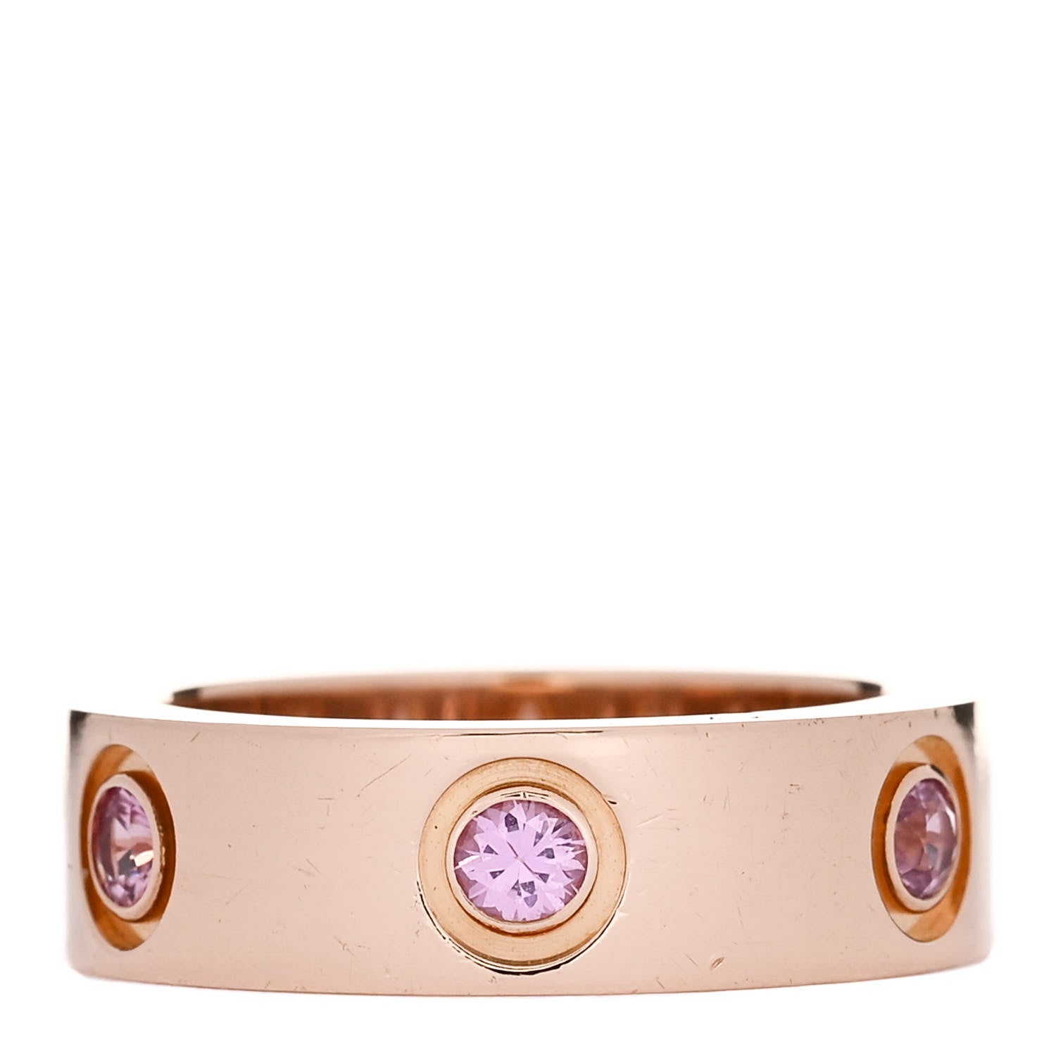 Cartier 18K Pink Gold 6 Pink Sapphire 5.5mm LOVE Ring 48 4.5 3 of 4