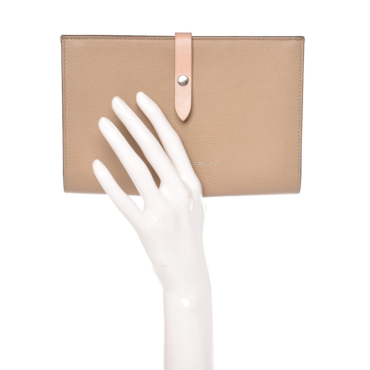 Grained Sleek Calfskin Large Multifunction Strap Wallet Taupe