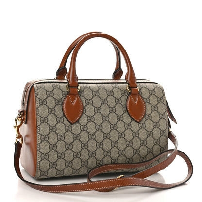 Gucci GG Supreme Monogram Cuoio Toscano Small Boston Beige Ebony Cuir 3 of 12